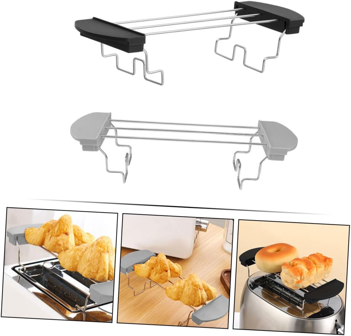 2pcs Stainless Steel Toaster Warming Rack Multi-slice Bread Rack Holder for Toasting and Heating Sandwiches Anti-scald Design Black and Gray