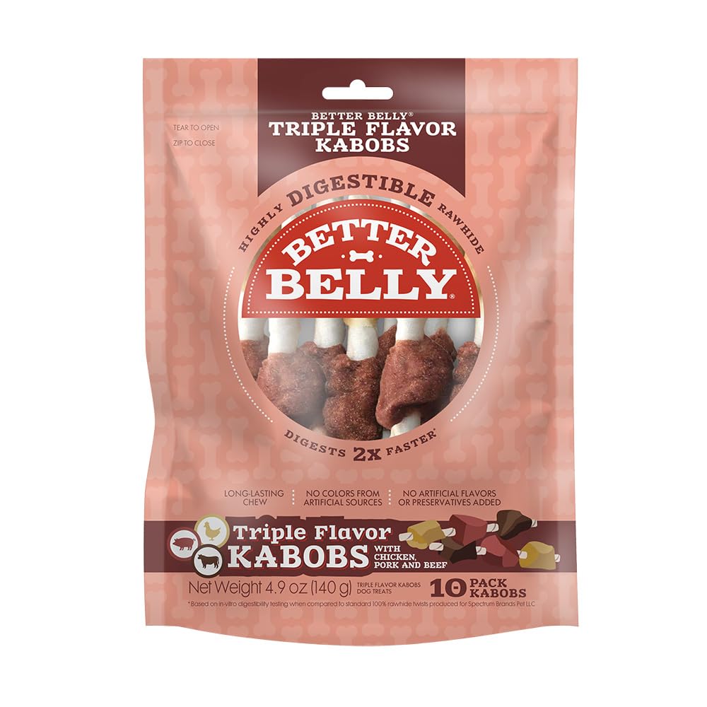 Triple Flavor Kabobs, 10 kabobs, Long-Lasting Dog Chews with Chicken, Pork and Beef