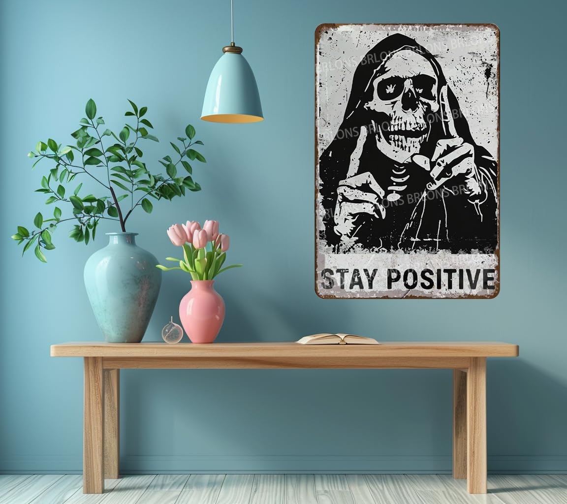 TSEZLOJH Targa In Metallo Vintage 'Be Kind To Your Mind' Con Teschio – 20,3x30,5 Cm, Decorazione Da Parete
