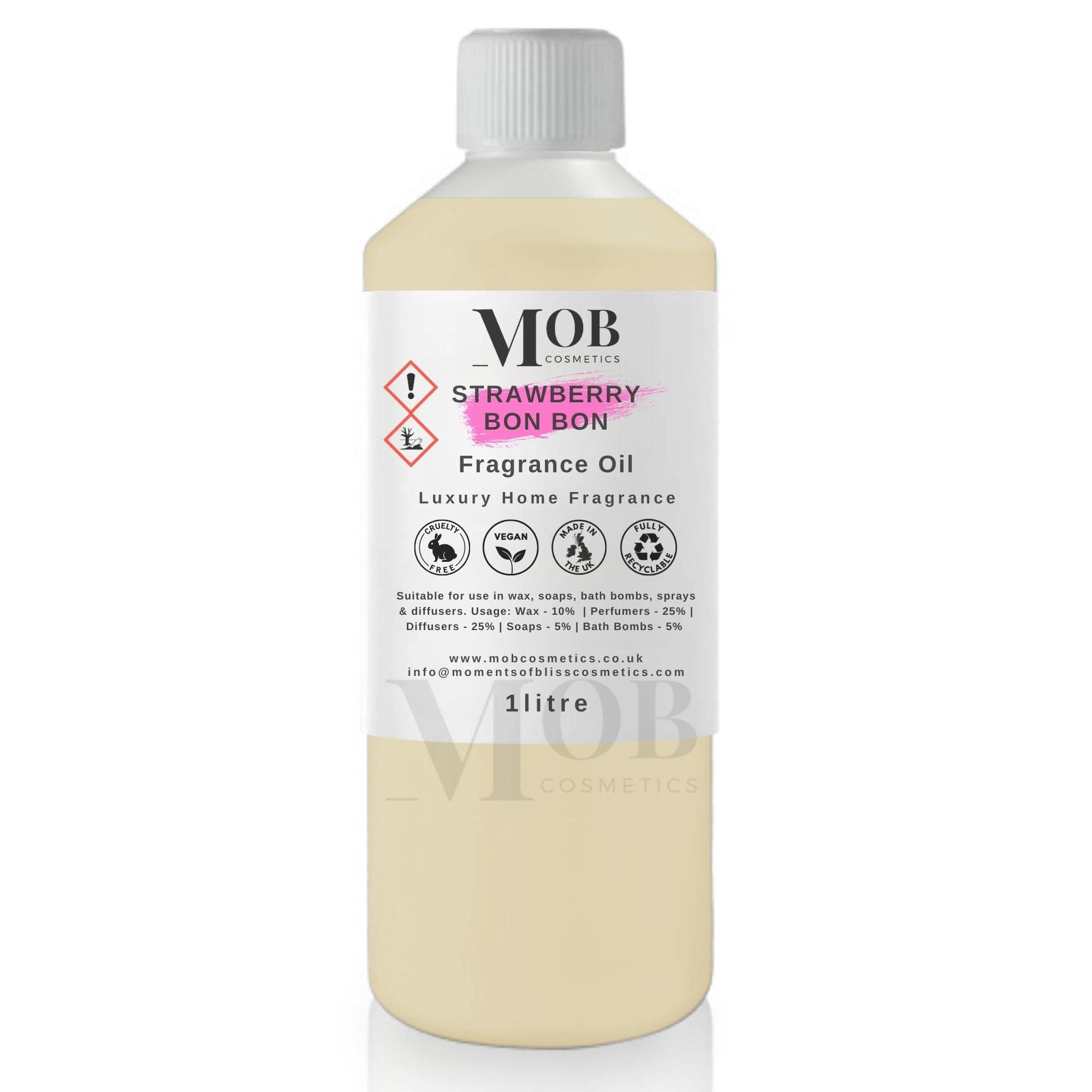 Strawberry Bon Bon Luxury Designer Fragrance Oil | Highly Concentrated | Perfect for Candles, Soaps, Bath Bombs, Diffusers, Wax Melts | UK Made | Vegan (1litre)