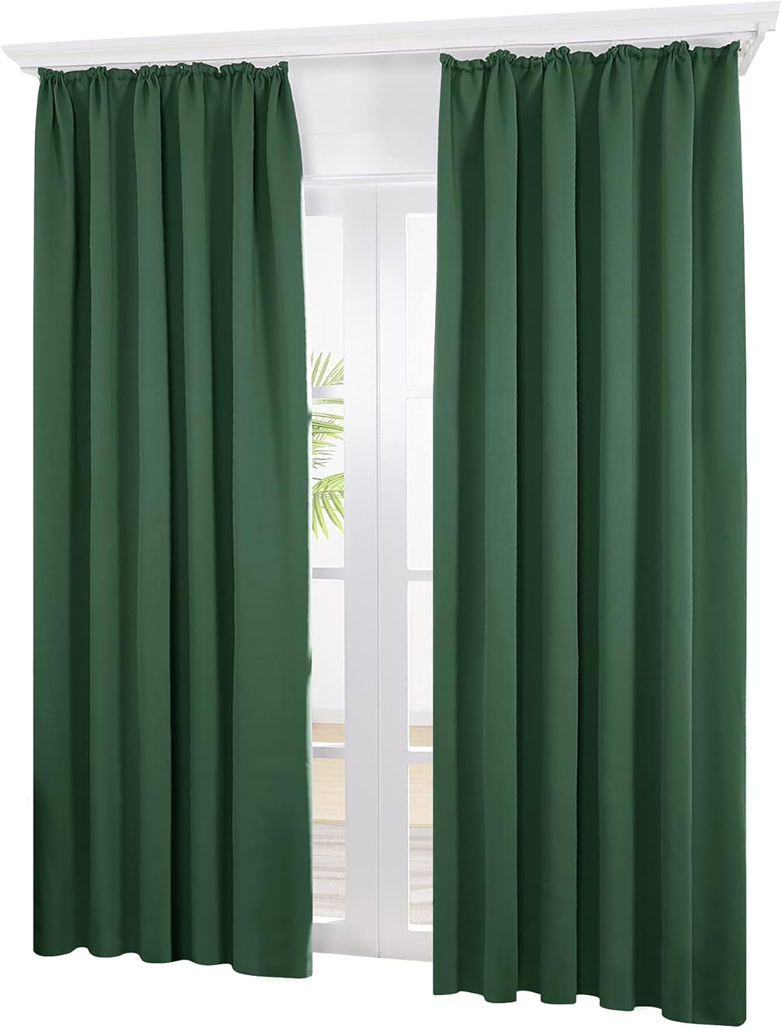Deconovo Cortinas Salón Opacas Modernas Térmicas Aislante Decorativas Fruncidas 2 Piezas 140x220cm Verde Oscuro
