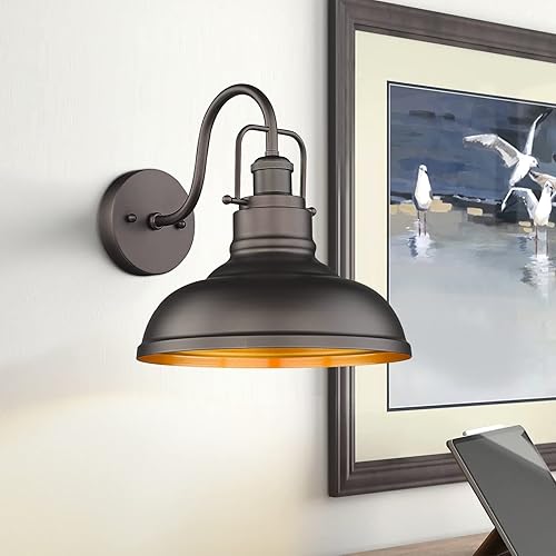 Miniatura 5 de zeyu Lámpara de granero de cuello de cisne de 11 pulgadas, aplique de pared vintage para porche, almacén, cocina, acabado de bronce aceitado, 016-1B