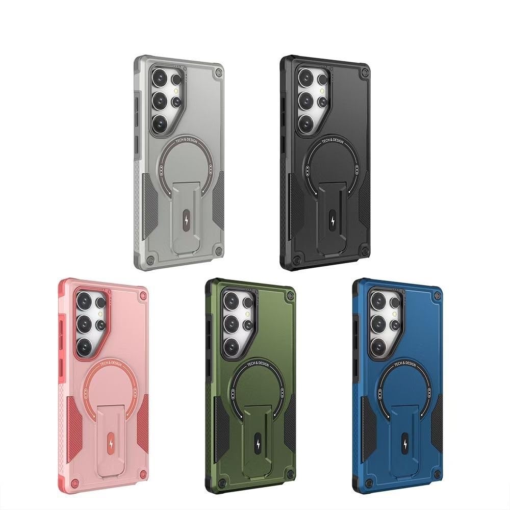 Magnetyczne etui do Samsung Galaxy S25 Ultra/S25 Plus/S25, etui ochronne z folią ochronną na wyświetlacz, podstawka (niebieskie, S25)