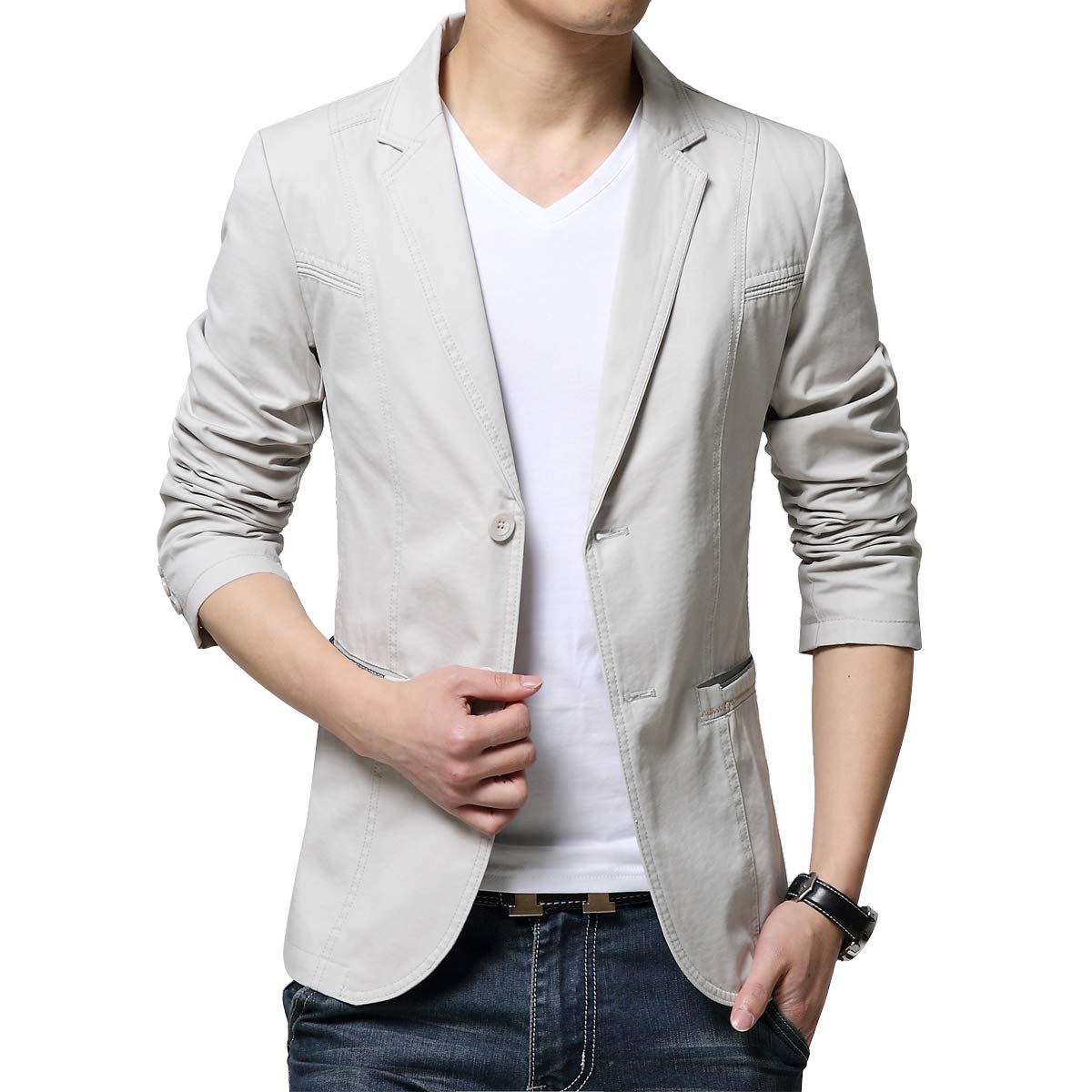 KIMILILY Sports Jacket for Men Cotton Blazer Jackets Two Button Casual Suit Coats Cream