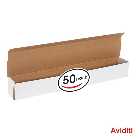 Aviditi White Corrugated Cardboard Mailing Boxes, 27 1/2 x 3 1/2 x 3 1/2, Pack of 50, Crush-Proof, For Shipping, Mailing and Storing