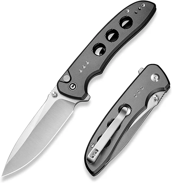 CIVIVI Hyperpulse Pocket Folding Knife, 3.5" 14C28N Blade Lightweight Aluminum Handle, Flipper EDC Knife with Clip for Outdoor Camping Hiking Fishing C23087A-3 (Gray)