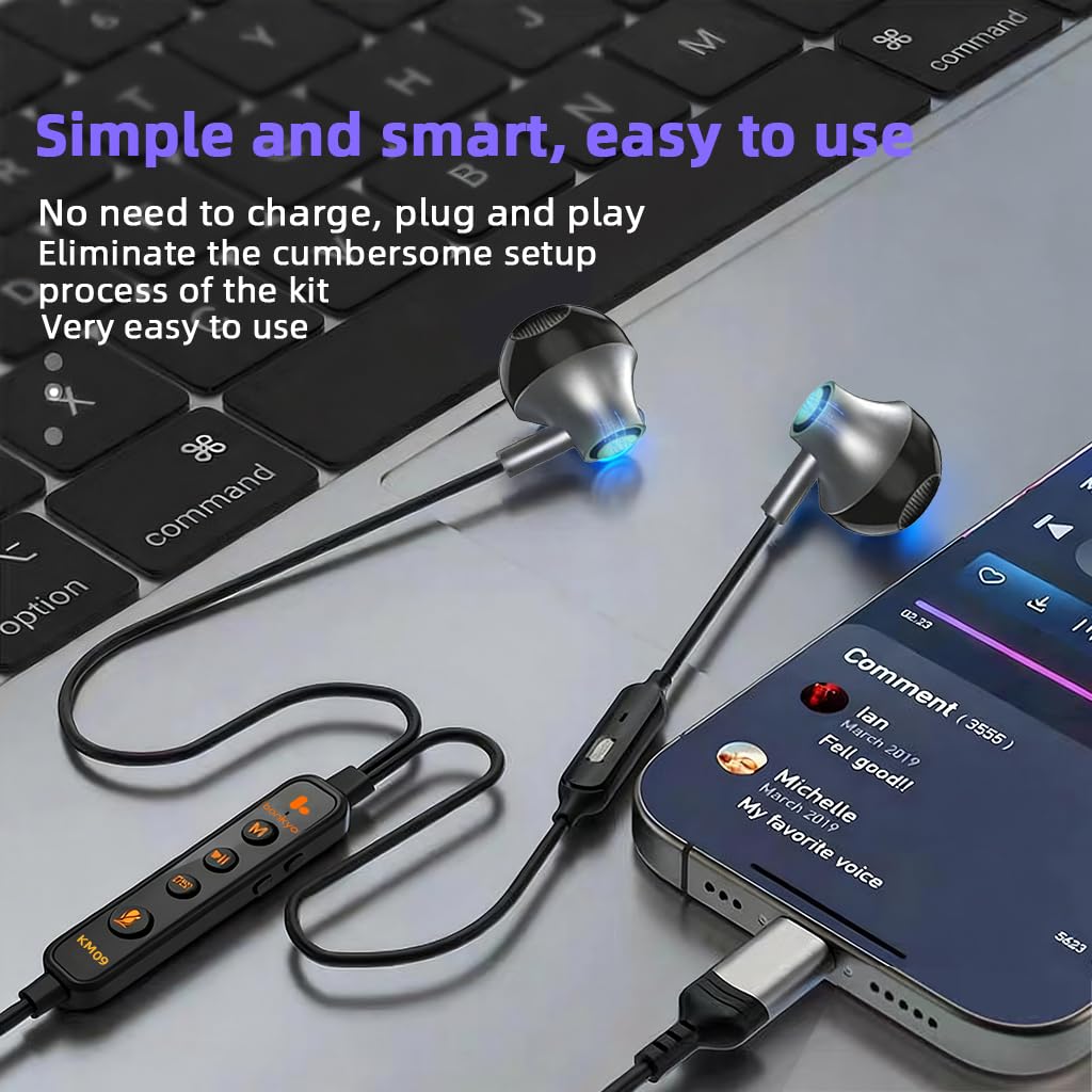 KM09 Tragbares Soundkarte-Karaoke-Headset mit In-Ear-Überwachung, Sprachwechsler, integrierter Soundkarte, tragbares Karaoke-Mikrofon & Kopfhörer, Typ C Bluetooth kabelgebundene Ohrhörer für