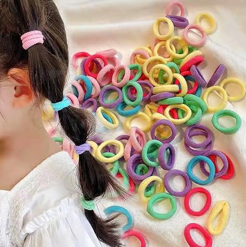 Colourful Mini Elastic Hair Ties for Girls, Pack of 50