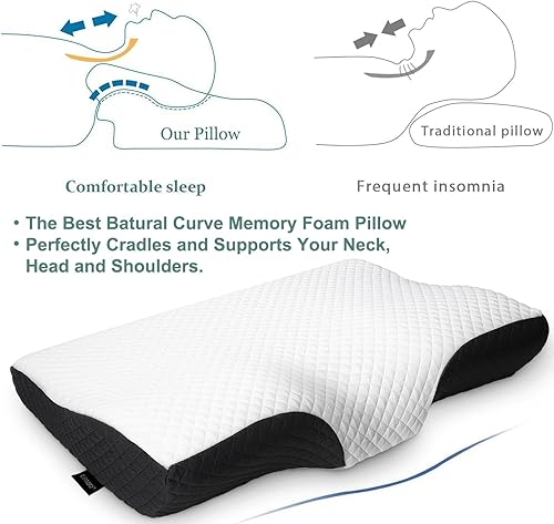 Miniatura 2 de Almohada ortopédica de espuma viscoelástica para dormir, almohada cervical ergonómica para dolor de cuello, para dormir de lado, dormir de espalda y