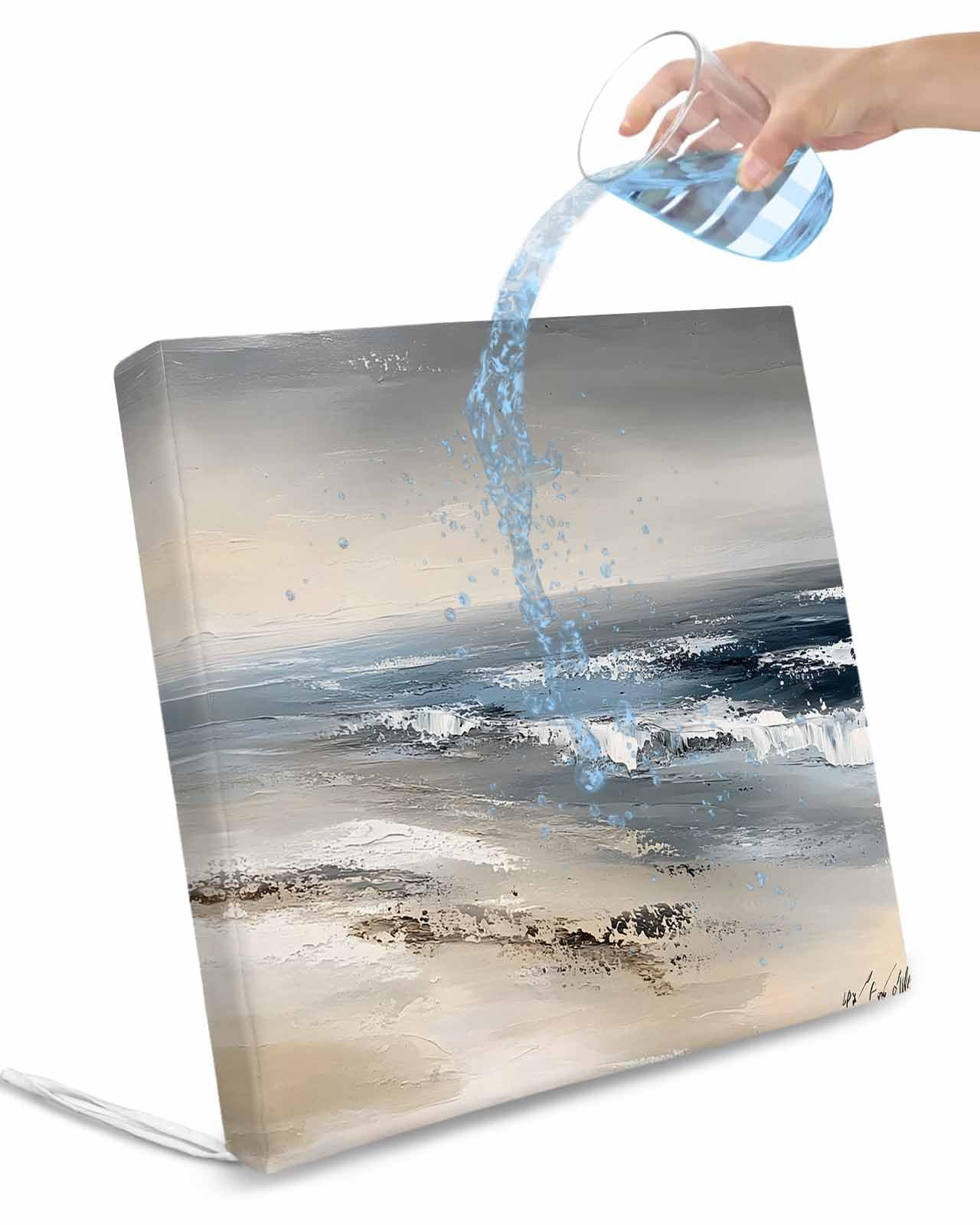 2 Pack Vintage Oil Painting Waterproof Cushion Covers with Ties, Outdoor Patio Chaise Lounge Chair Seat Cushion Slip Covers Replacement(Only Cover) Beach Ocean Farmhouse Ombre Art 20