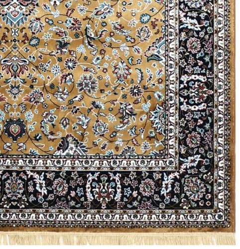 Image of Handmade Pure Silk Carpet 2 x 4 Feet Designer Oriental Silk Rug, Luxury 100% Silk Area Rug Perfect for Living Room, Bedroom & Home Decoration (MAC-23 Gold)