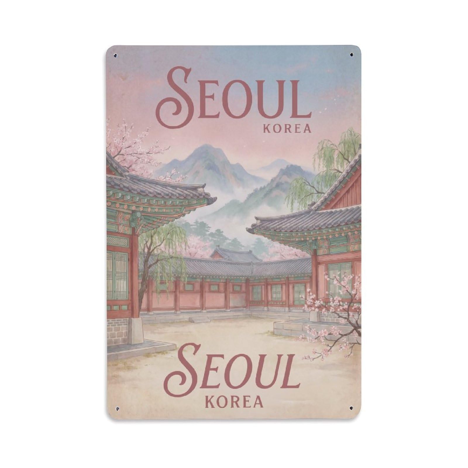 Metal Tin Sign Vintage Travel Seoul Korea Heritage