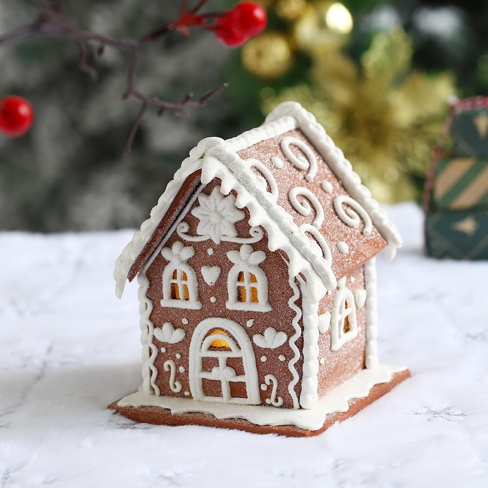Maison pain d'épice Noël LED blanche objet déco biscuit argile fête hiver