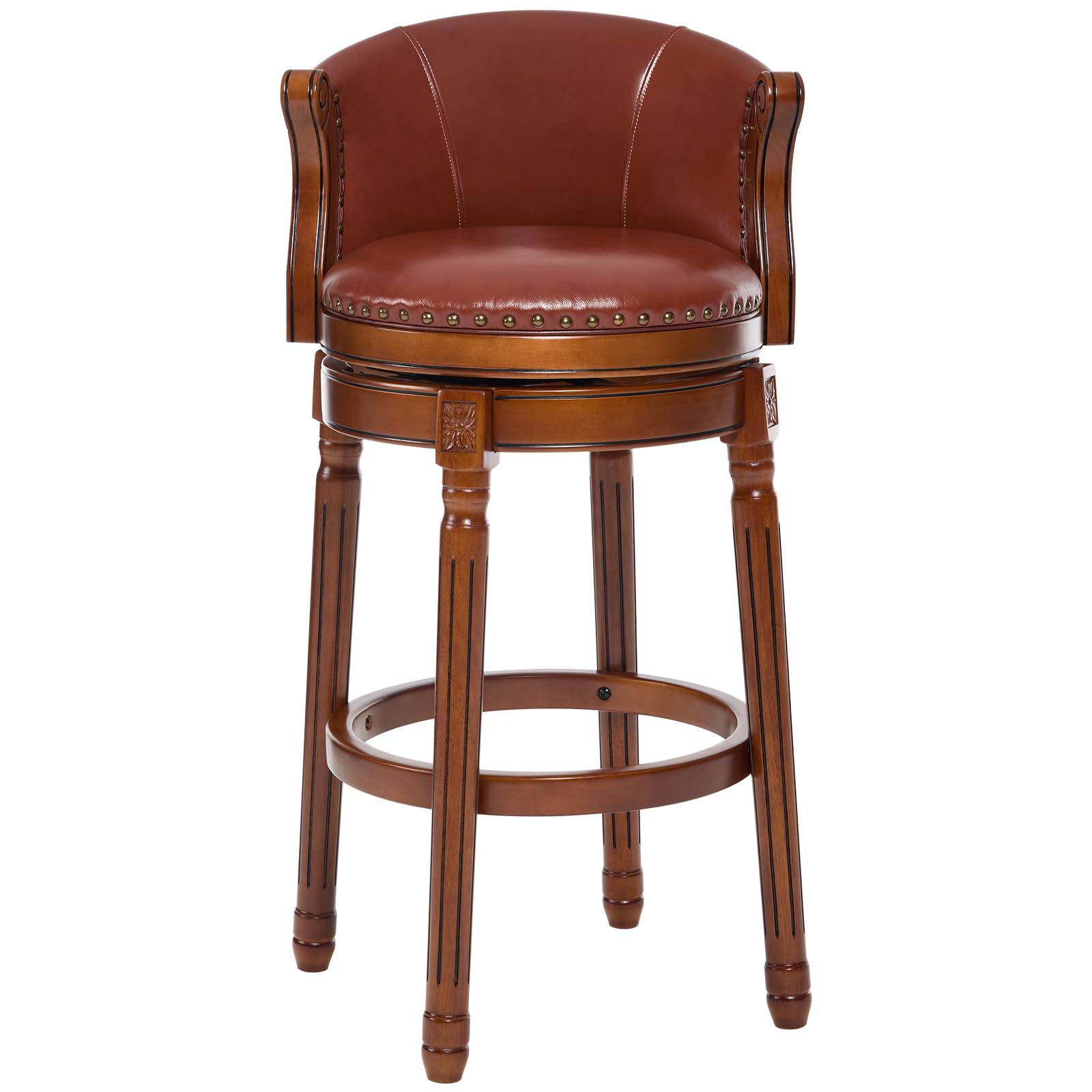CozyRain Tabourets de Bar pivotants en Bois d'hévéa avec Dossier et Repose-Pieds pour la Maison, la Cuisine, Le comptoir, la Salle à Manger (Marron, Hauteur du siège 75 cm)