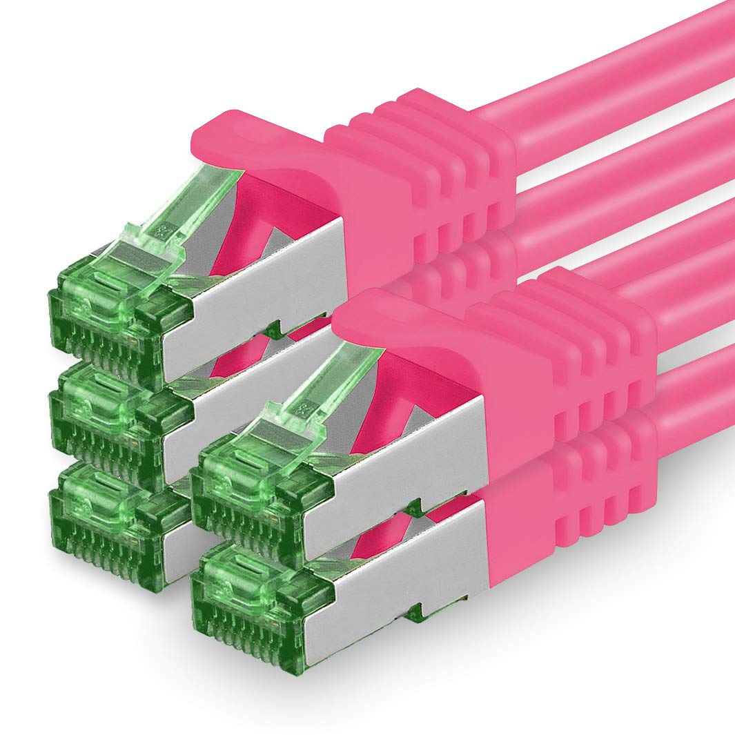 1aTTack.de 1 M Cat.7 Netzwerk-Kabel 5 Stück Cat7 Patch-Kabel Lan-Kabel Ethernet RJ45 10 Gbit/s (Alle Internetgeschwindigkeiten) Magenta 1 Meter