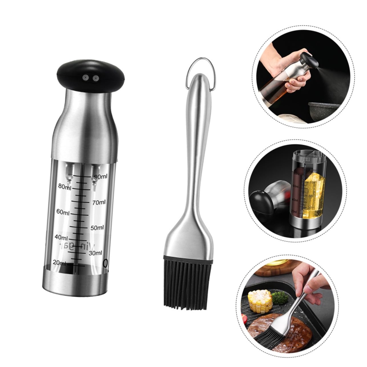 Aceitera de Acero Inoxidable con Pulverizador y Cepillo para Aceite y Vinagre Dispensador Práctico para Cocina Restaurante y Barbacoas Seguro y Duradero