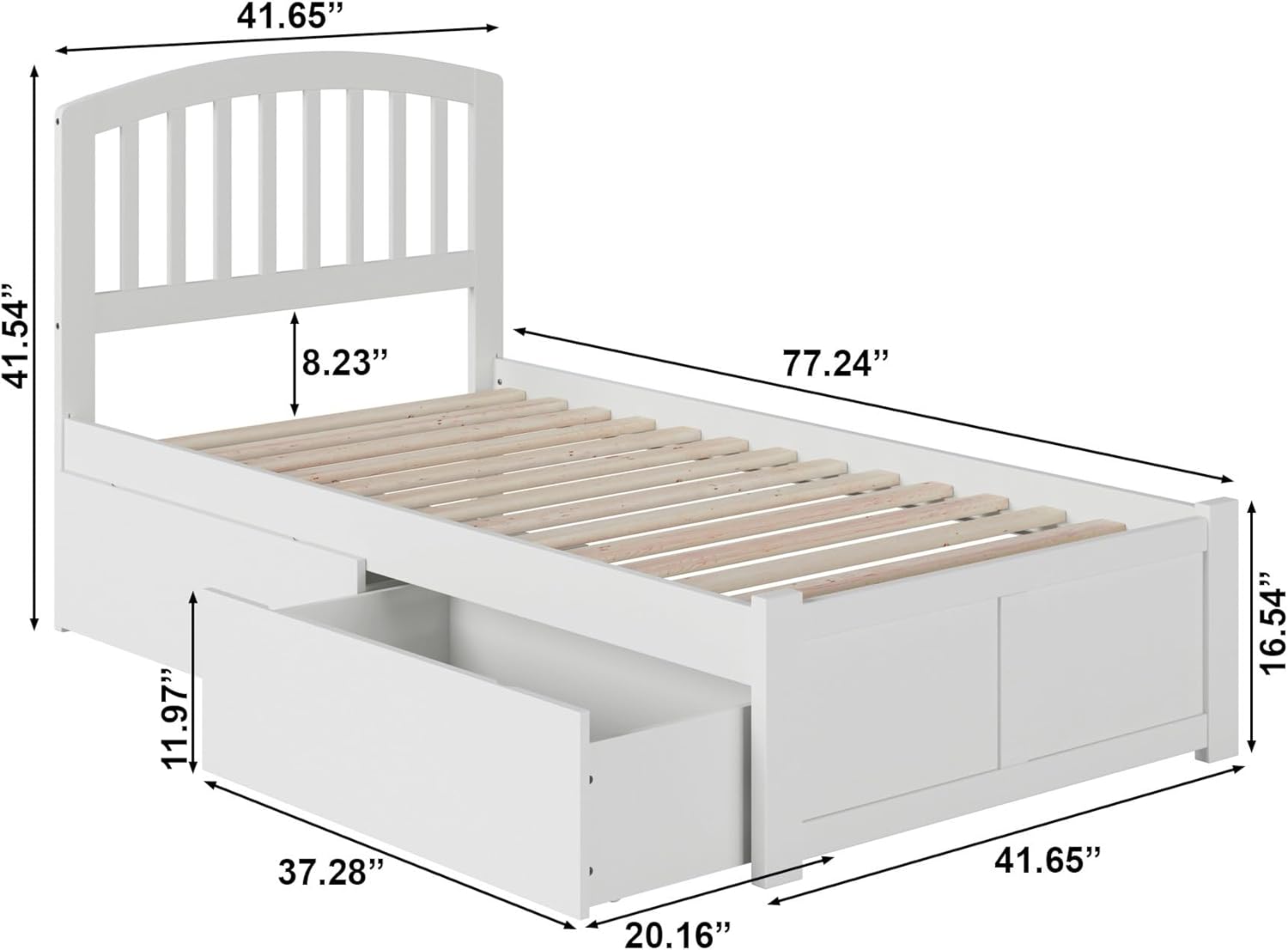 AFI Richmond Twin Size Platform Bed with Footboard & Storage in White