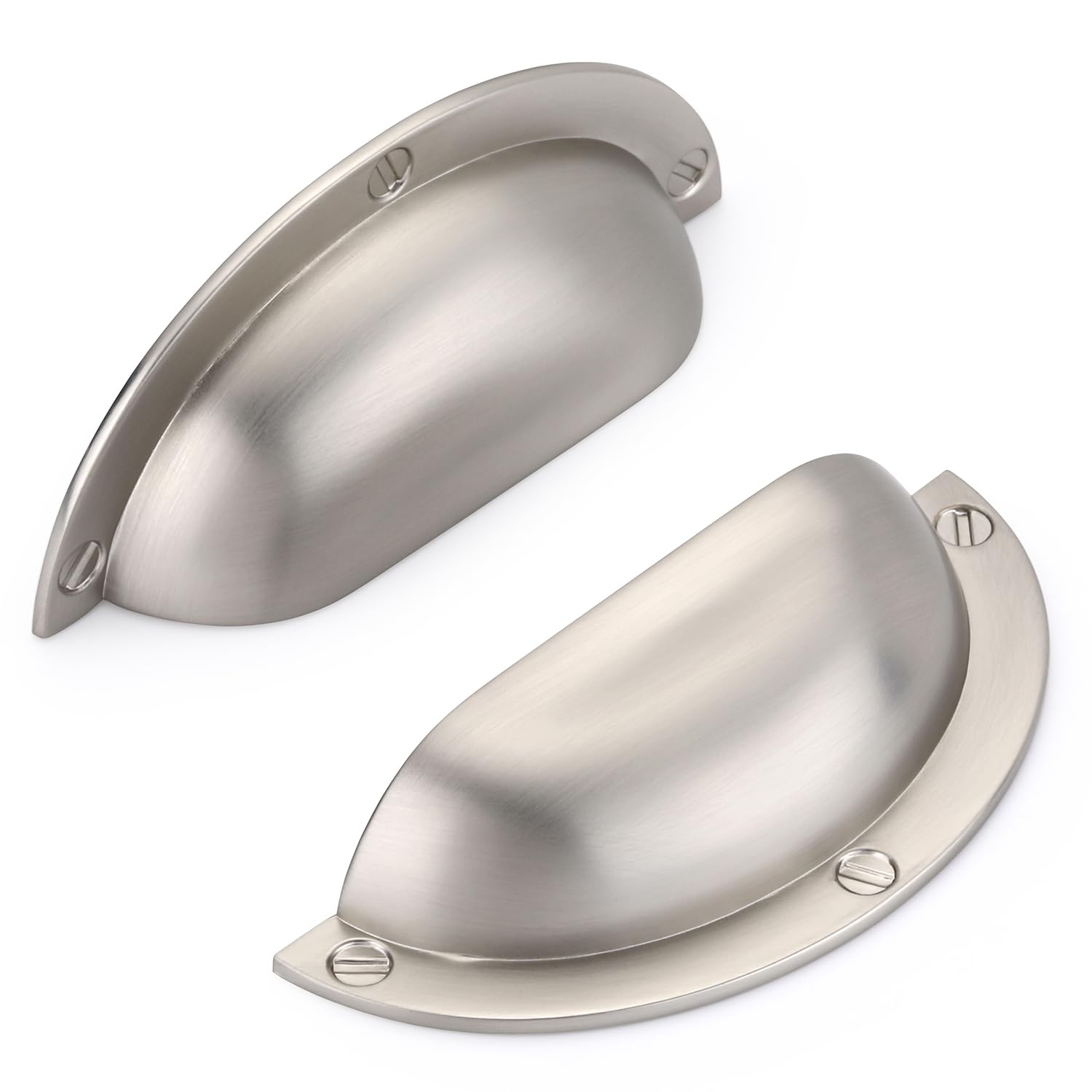 SYZOW 6 Pack Shell Cup Handles, Vintage Drawer Pull Handles, Semi Circle Retro Solid 64mm Hole Center Cabinet Handles for Drawer,Cupboard, Dresser (6, Brushed Nickel, Hole Center 64mm)