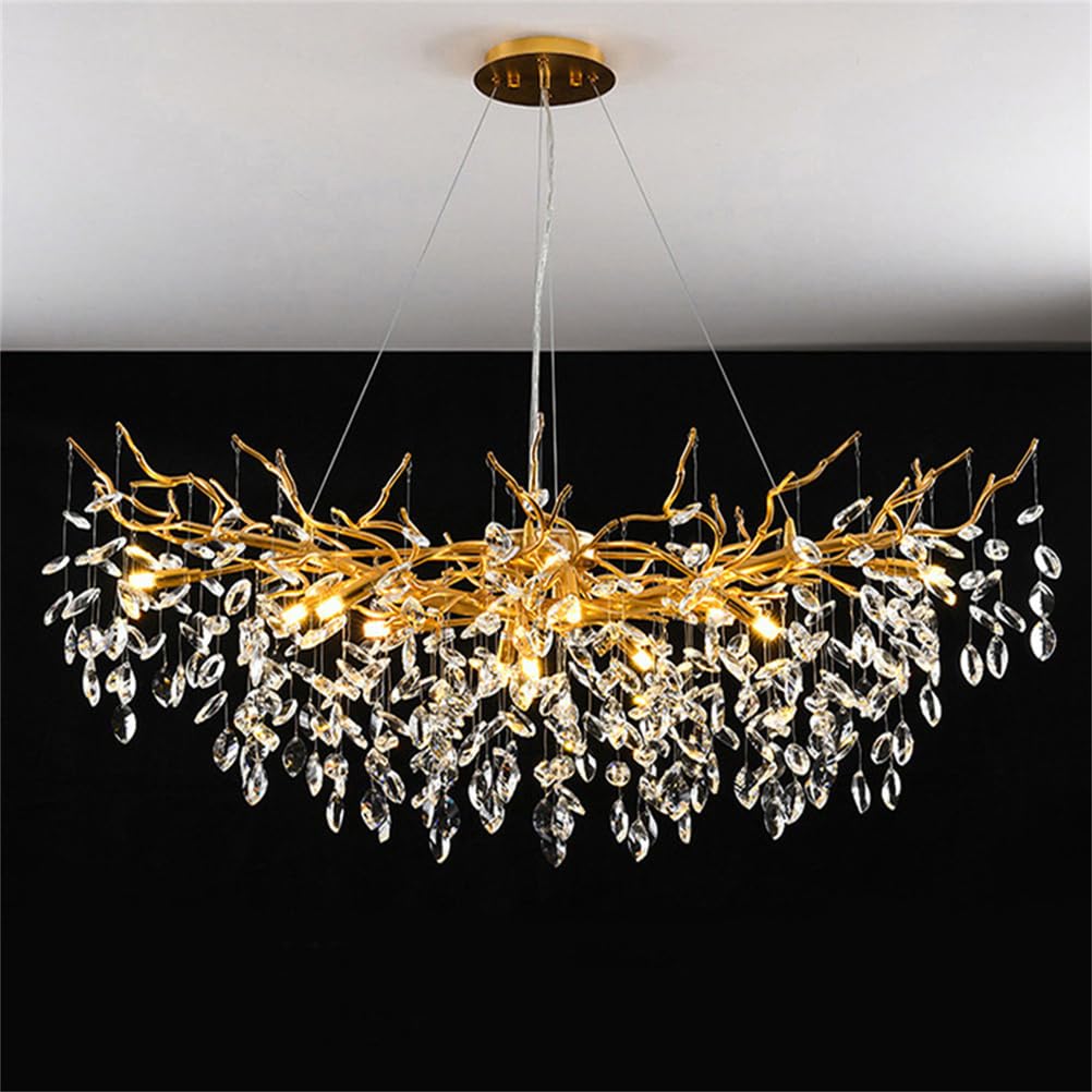 KXEcoLife Unique Crystal Tree Branch Chandeliers Luxury Round Raindrop Pendant Light Fixture 10 Chandelier for Dining Room Bedroom Living Entryway Dia31.5