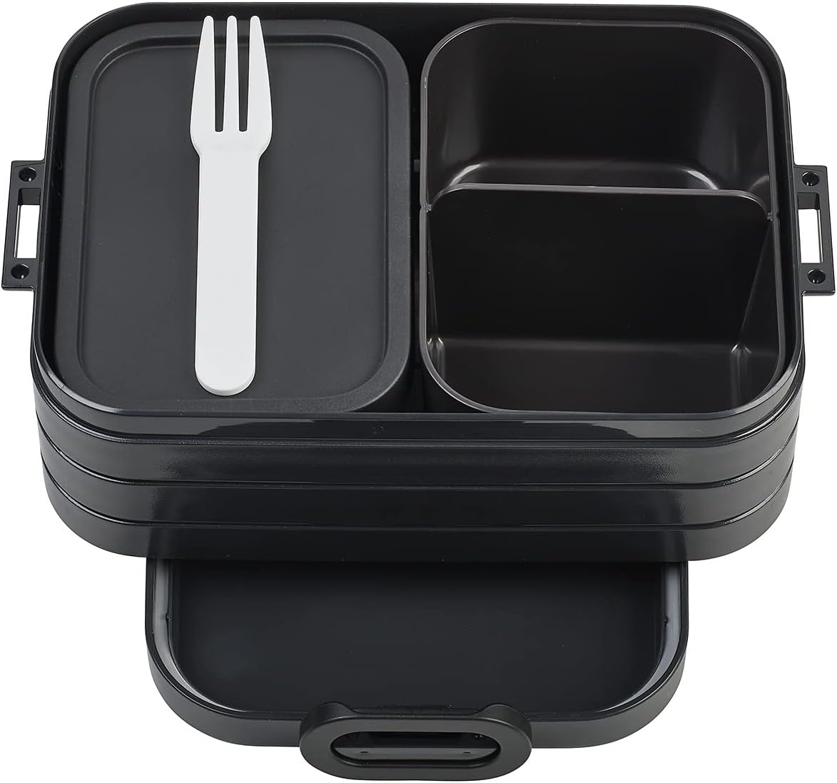 Bento Box Midi - Lunch Box with Bento Box - for 2 Sandwiches or 4 Slices of Bread - Lunch Box for Sandwiches, Small Snacks & Left Overs - Lunch Box Adults - Nordic Black