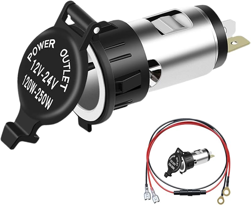 Tomada de isqueiro automotivo Gliry 12 V com tampa, fusível e cabos – Modelo REA816
