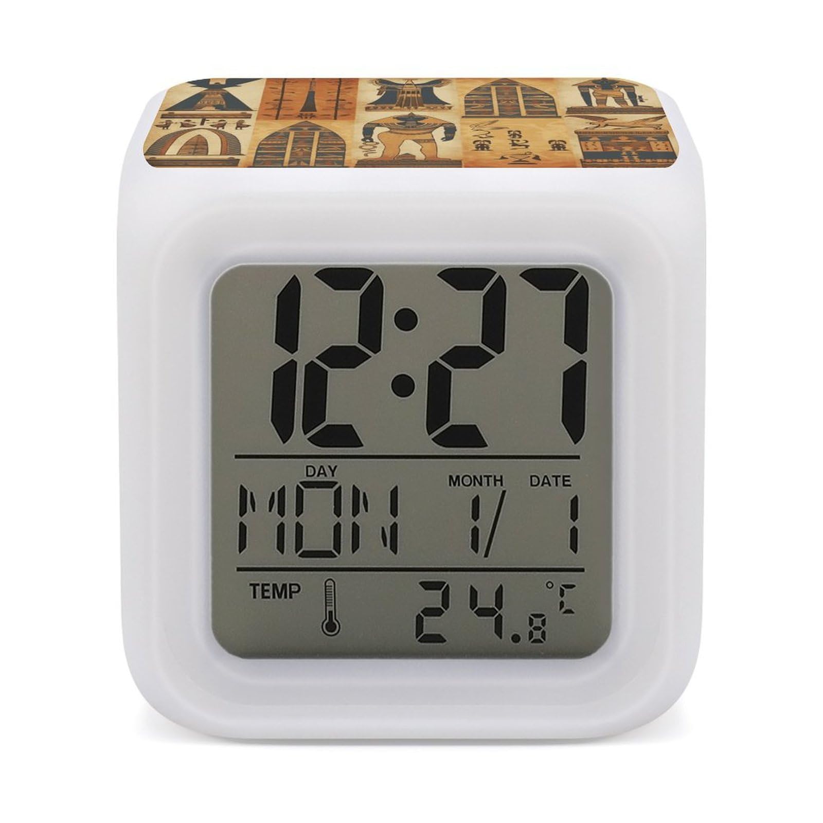 VstaDank Ancient Egypt Tribe Series Alarm Clock with 7 Color Changing Night Light Date Temp Display Wake Clocks LED Display Digital Clock Electric Desk Clocks for Living Office Bedroom Decor
