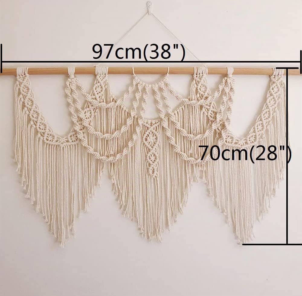 CBXSF Gran Pared Colgante Macramé Decoración de Paredes Bohemias Tapiz de Macramé Encima de la Cabecera Tapices Tejidostelón de Cortina de Boda de macramé,97cm (Anchura) X 70cm (Longitud)