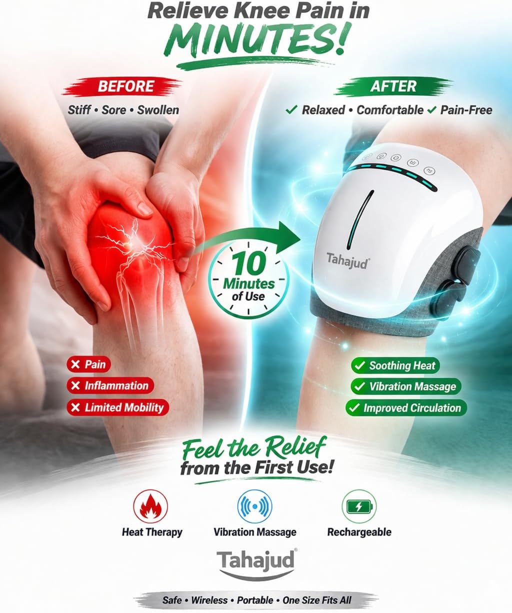 Knee Massager with Heat & Vibration – Fast Pain Relief for Joint Pain, Arthritis, Recovery – Adjustable Wrap for Men & Women