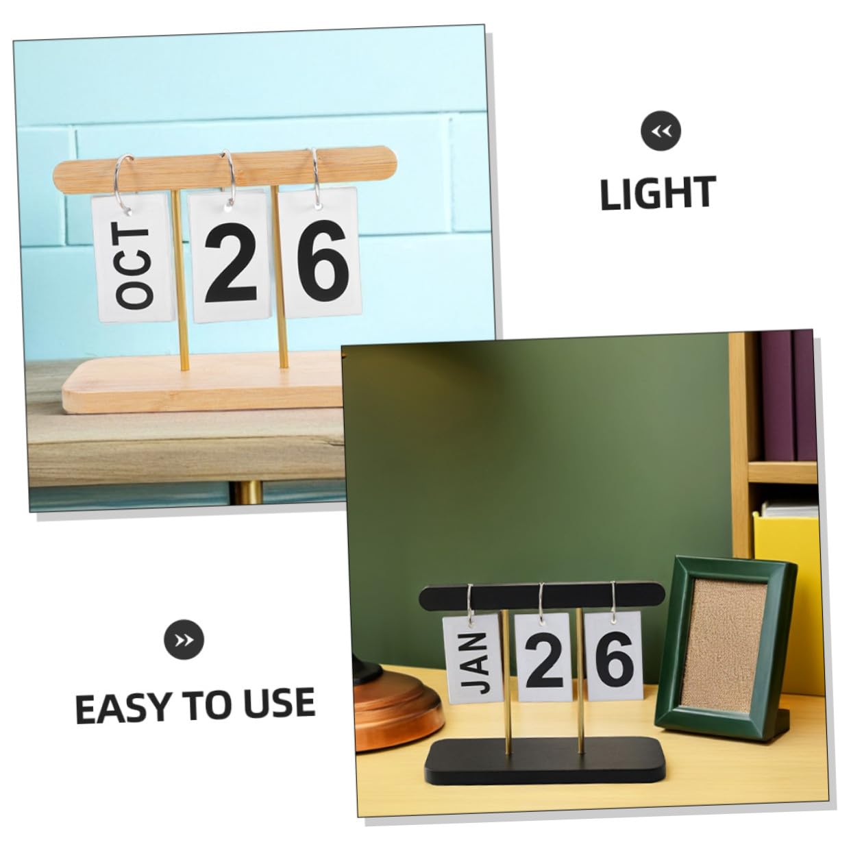 2 Stück Holz-ewiger Kalender Manuell Umklappbar Platzsparender Desktop Organizer für Büro Hochzeit Vielseitige Datumsanzeige