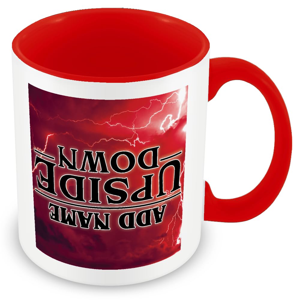 MUGGZ Personalised Strange Mug – “Upside Down” – Red Handle – Custom Fan Gift Cup