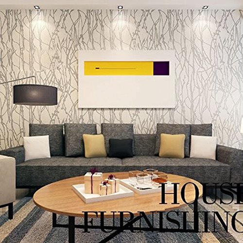 Qihang Modern Minimalist Curve Tree Patterns Non-Woven Wallpaper Roll Cream&Gray Color(0.53M*10M=5.3㎡) #TOP1