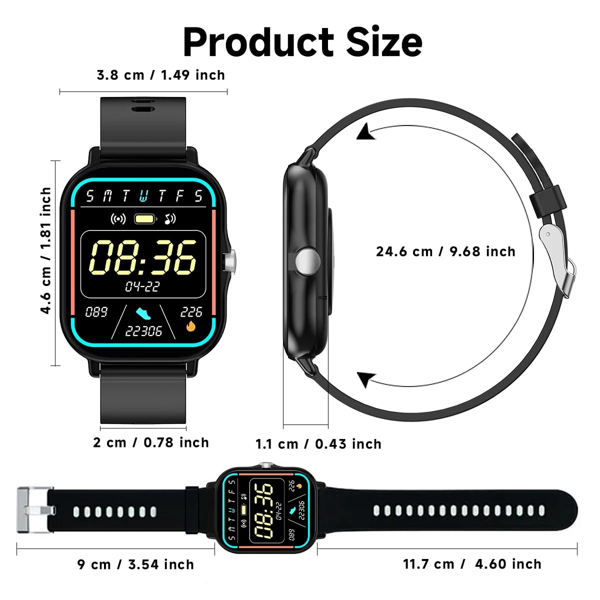Montre Connectée Mixte, Écran Rectangulaire, Bracelet en Silicone Rose, Intuitive, Compatible Android et iOS