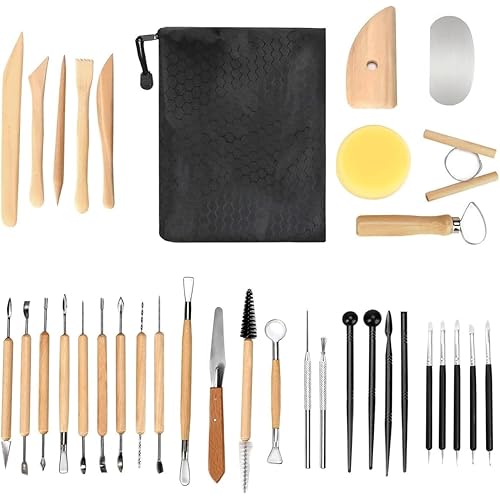 Vosyinm Clay Tools Kit 34 PCS Complete Clay Sculpting Kit,Modeling Clay Tools for Pottery Craft Carving Drawing Dotting Molding,Gifts for Beginners,Pottery Makers