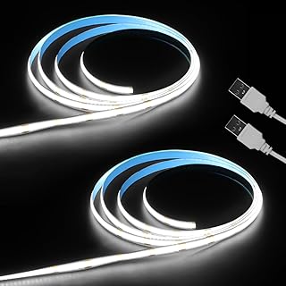Aclorol 1M USB COB LED Streifen 5V LED Streifen Kaltweiß 6000K Flexibel TV Hintergrundbeleuchtung Selbstklebend für Küche Schlafzimmer Schreibtisch Zuhause DIY CRI>85 320LEDs (2er-Pack)
