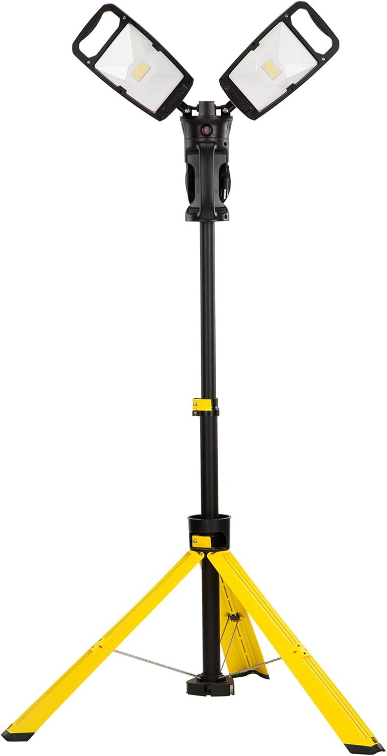 Product image of LUTEC Work Light with Stand, 10000 Lumen Dual-Head LED Work Light with Telescoping Tripod, Portable Corded LED Job Site Lighting 5000K 100W Indoor Outdoor Lighting
