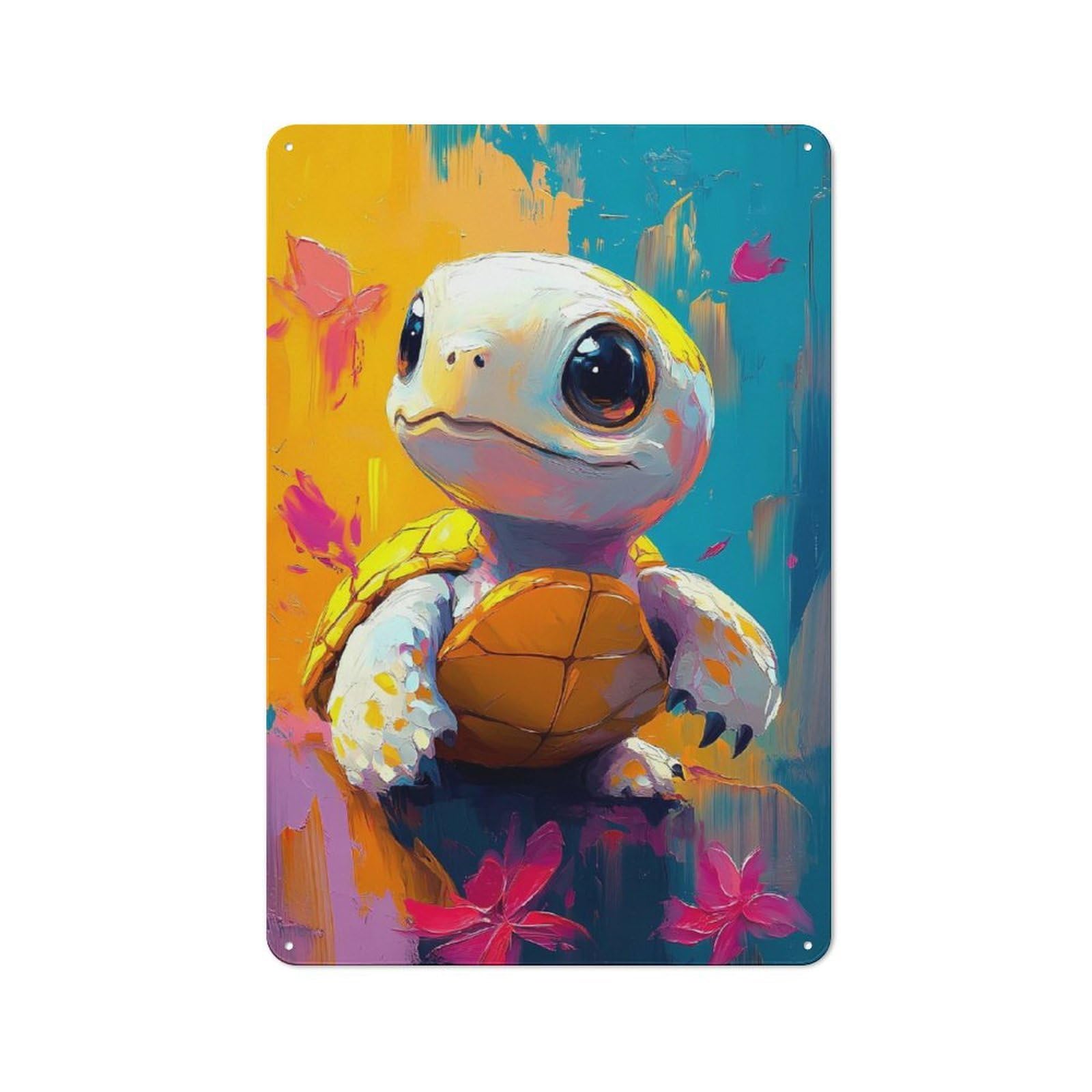 Junmoney Cute Turtle Painting Vintage Tin Sign 30X20cm With For Living Room Or Hallway, Gift Idea At Christmas For Home Wall Decor Collectors