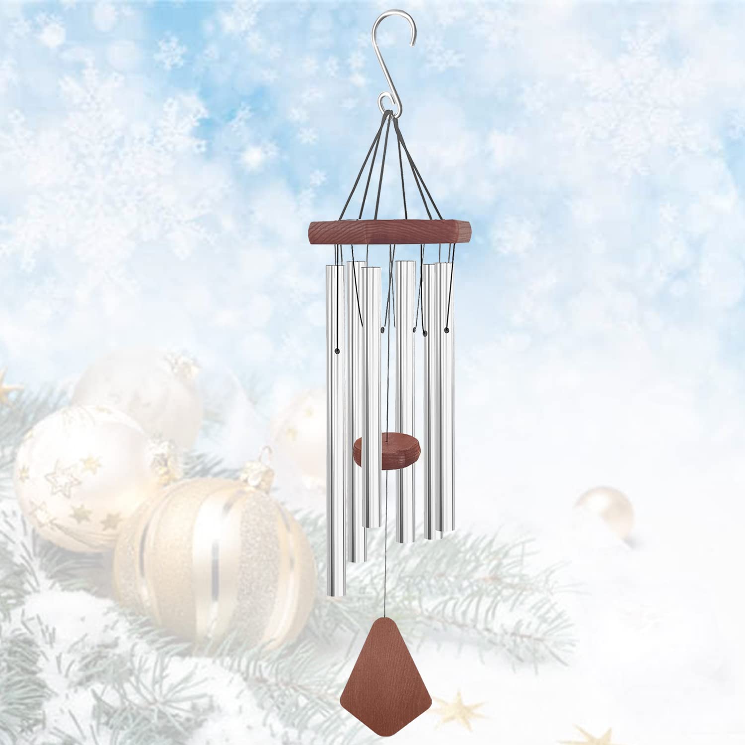 Howarmer Small Wind Chimes Outdoor, 28 Inches Wind Chimes Outdoor Tuned Soothing Melody, Memorial Wind Chimes for Mom/Housewarming, Wind Chimes Outside Decoration. Silver — image 1