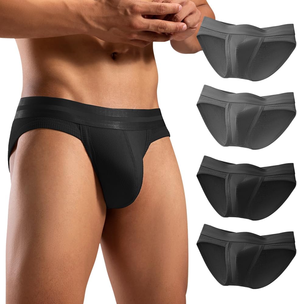 Hgn Men's Cotton Blend Underwear - Breathable Mesh, Comfort Waistband Briefs, 4-Pack (S-2XL) Daily-Wear