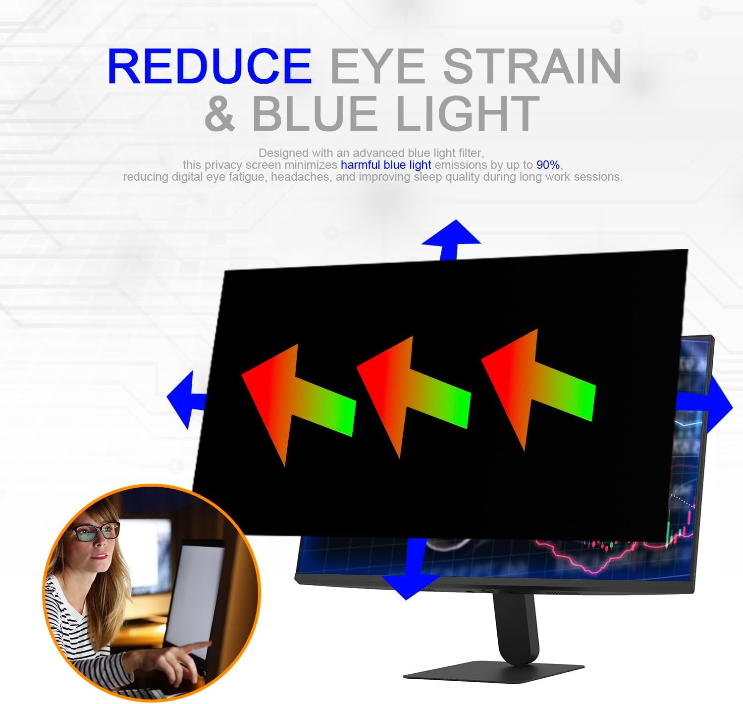 Privacy Screen for Computer Monitor Eye Protection Anti Glare Blue Light Monitor Privacy Shield Screen 24 Inch 16:9 Aspect Ratio, 2-Pack