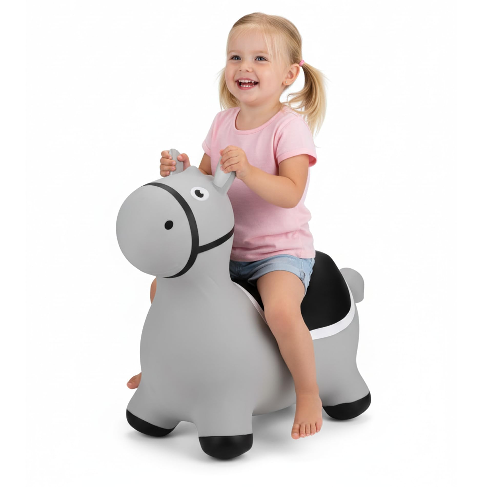 Aufblasbarer Hüpfhüpfer, Tier, zum Aufsitzen, lustiges Spielzeug, Einhorn, Esel, Pferd, Dinosaurier, Bulle, Teddybär, für Kinder, Erwachsene, Kinder, Fitness, Pumpe (grauer Esel (PA15399))