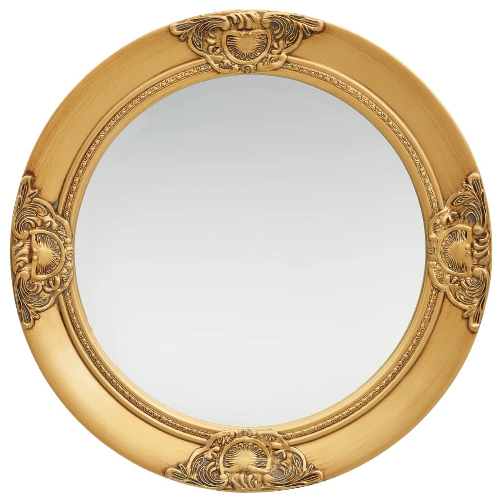 Espejo de pared estilo barroco con marco dorado, espejo redondo de cuerpo entero de 50 cm, con gancho de fijación para pasillo, baño, dormitorio, perchero, decoración vintage