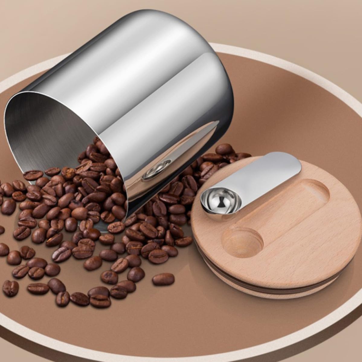 Tarro de Almacenamiento Hermético para Té y Café, Acero Inoxidable Plata | Acabado Pulido Fino, Diseño Simple, Uso Doméstico en Casa, Apto para Granos de Café