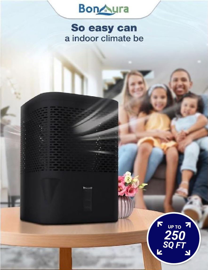BonAura Deshumidificador no eléctrico, absorbente de humedad para sótano, baño, armario y caravana, incluye paquete de recambio de 24 onzas con gránulos deshumidificadores, reutilizable, color negro