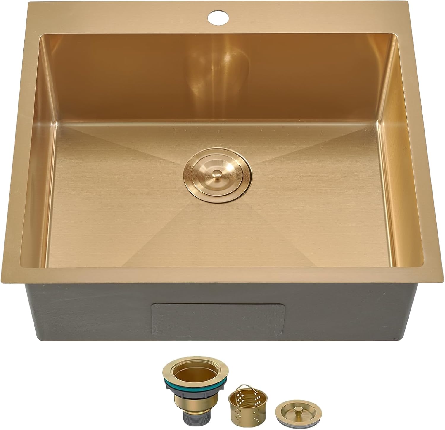 SHACO 25x22 Gold Kitchen Sink, 25 Inch Drop In Gold RV Laundry Utility Sink, Top Mount 16 Gauge Stainless Steel Single Bowl Deep Small Kitchen Bar product image