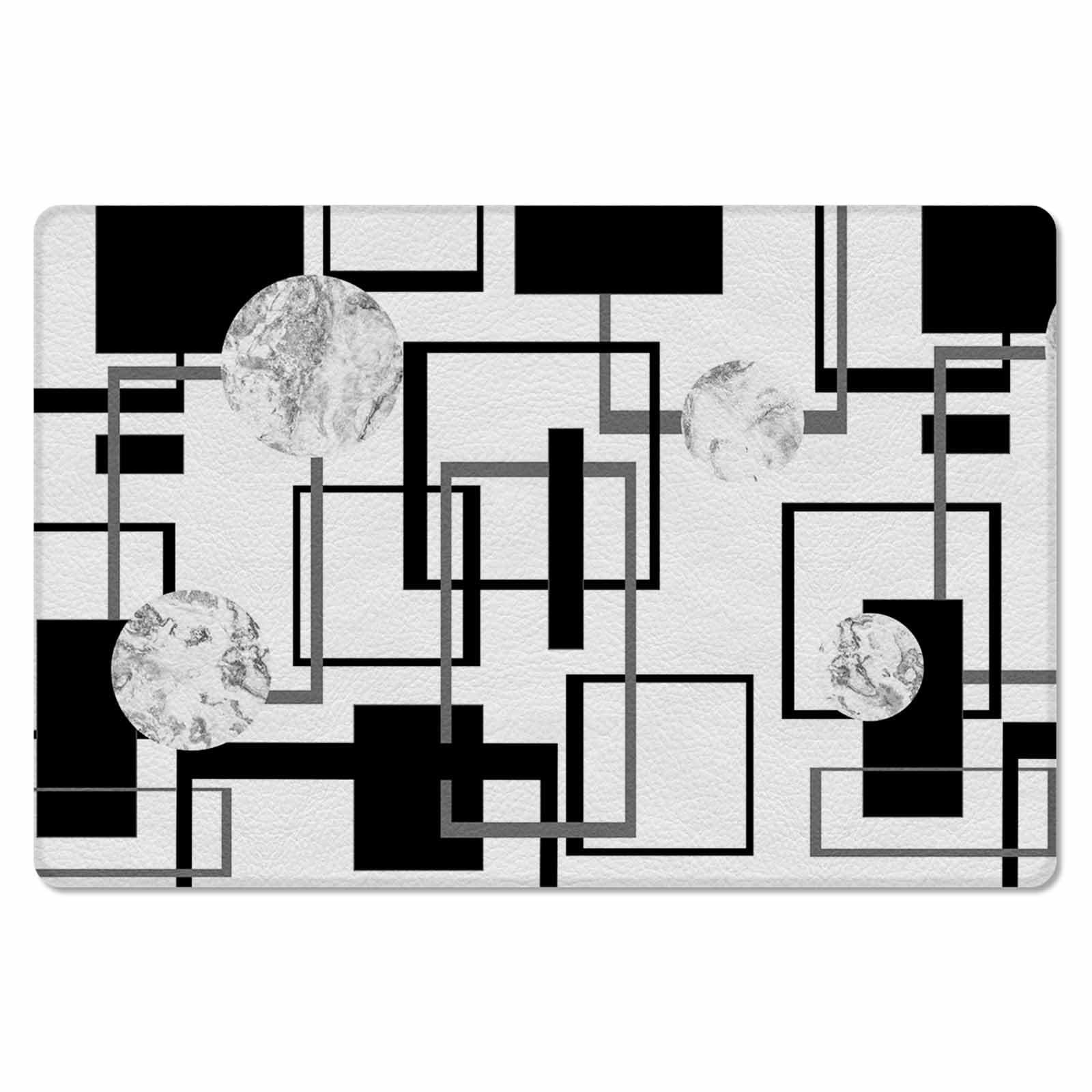 Abstract Modern Kitchen Bath Door Mat Cushioned Runner Rug,Washable Welcome Floor Sink Antifatigue Mat,Waterproof & Non-Slip Comfort Standing Doormat,Geometric Minimalism Marble Black White 20