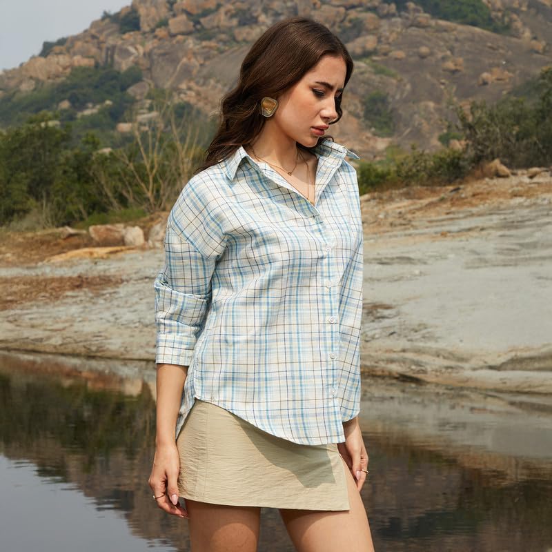 Image of PINACOLADA Women's Solid Oversized Shirt for Casual Wear | Spread Collar | Long Sleeve | Button Closure | Oversized Shirt Crafted with Comfort Fit for Everyday Wear