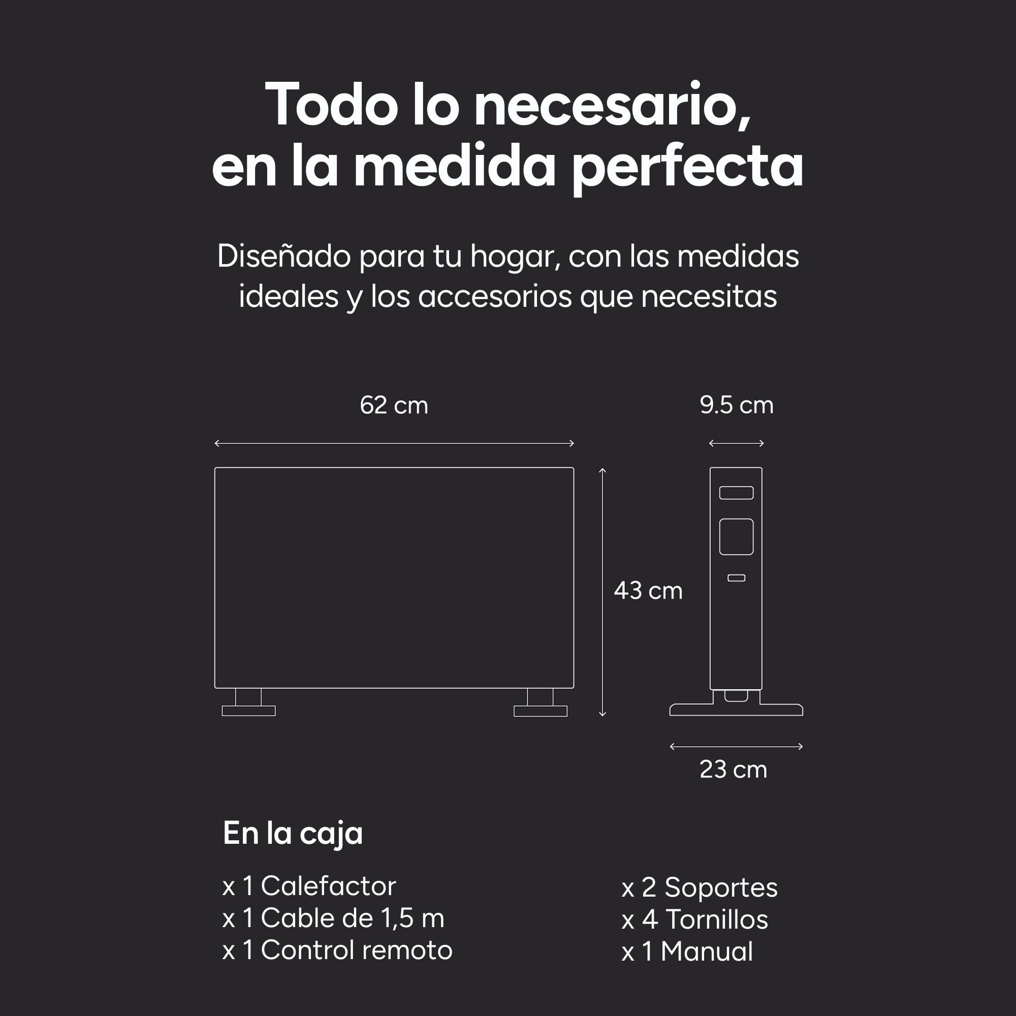 KSIX Blaze Calefactor eléctrico de convección inteligente 2000W, Pantalla LED táctil, 2 modos, App Tuya, Control remoto, Negro
