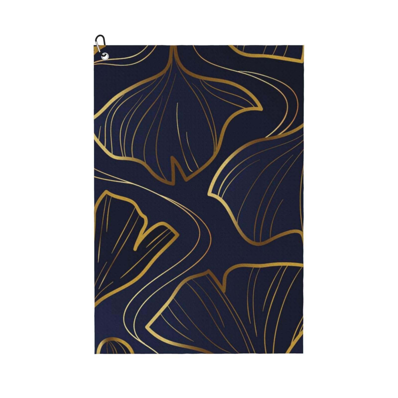 Hnnkloy Gradient Golden Linear With Ginkgo Biloba Leaves, 16x24 in Portable Waffle Golf Towels with Carabiner Clip for Golf Bag