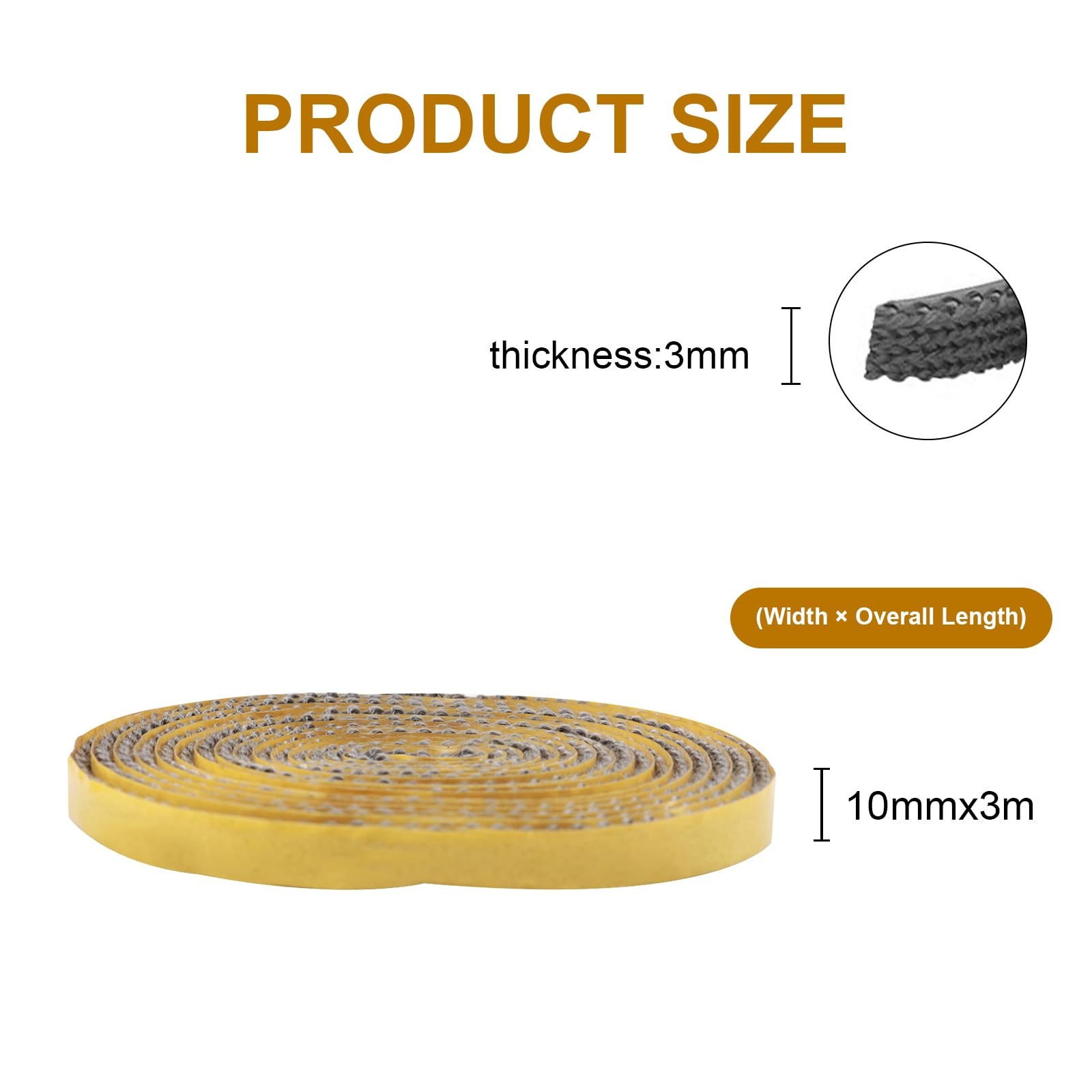 Guarnizione stufa a legna,Corda ermetico autoadesivo per stufa,Guarnizione Stufa a Pellet resistente al caloreper Stufa, Caminetti, Porta del Forno, Forni, Caldaie(3mm x 10mm x 3m)