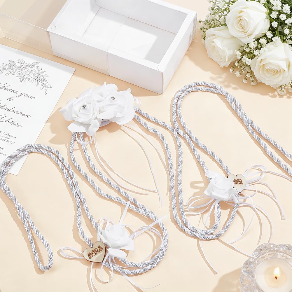 NBEADS 1 set di Corda Da Matrimonio Cattolica Da 1540mm, Lazo Para Boda Los Novios Cristiana 3D Fiore Lazo per Matrimonio per Cerimonia Cattolica per Regalo Nuziale, Grigio quelliaro